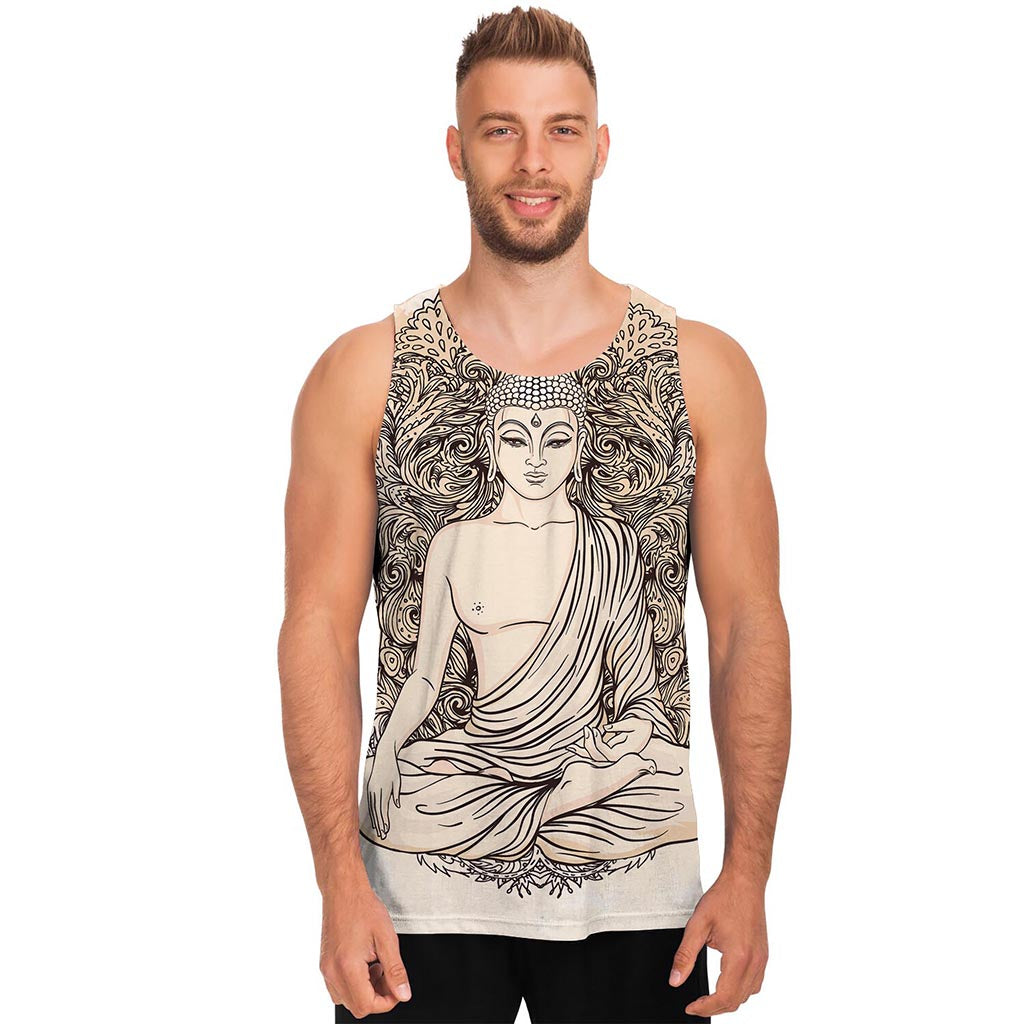 Beige Buddha Mandala Print Men's Tank Top