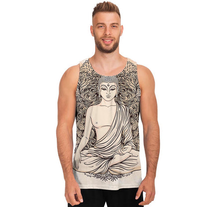 Beige Buddha Mandala Print Men's Tank Top