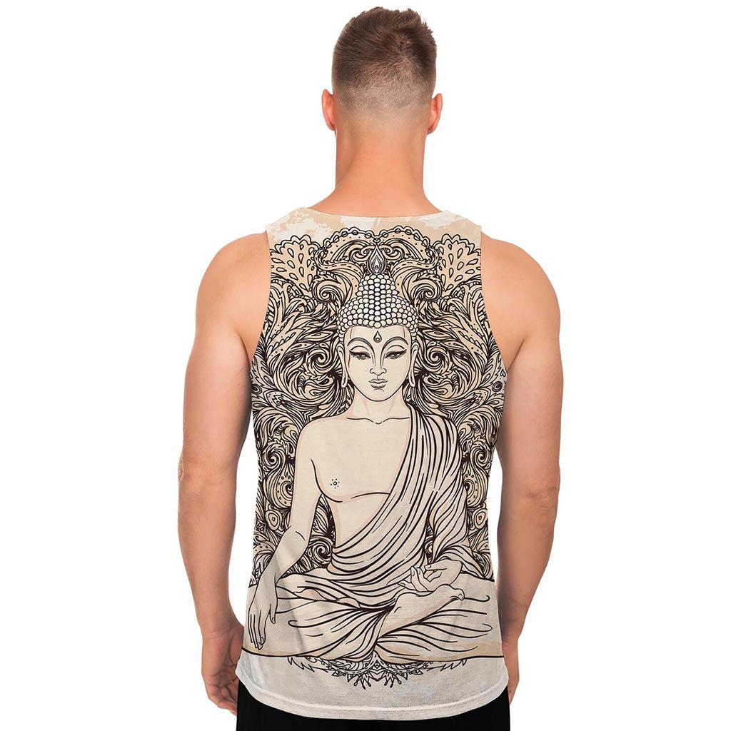 Beige Buddha Mandala Print Men's Tank Top