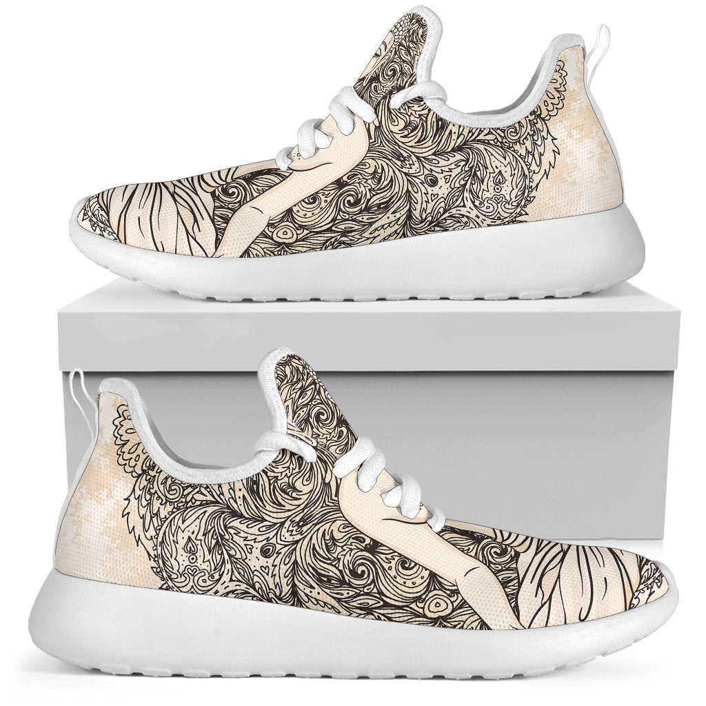 Beige Buddha Mandala Print Mesh Knit Shoes GearFrost