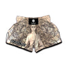 Beige Buddha Mandala Print Muay Thai Boxing Shorts