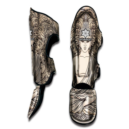 Beige Buddha Mandala Print Muay Thai Shin Guard