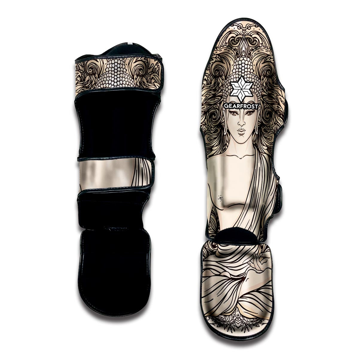 Beige Buddha Mandala Print Muay Thai Shin Guard