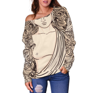 Beige Buddha Mandala Print Off Shoulder Sweatshirt GearFrost