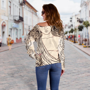 Beige Buddha Mandala Print Off Shoulder Sweatshirt GearFrost