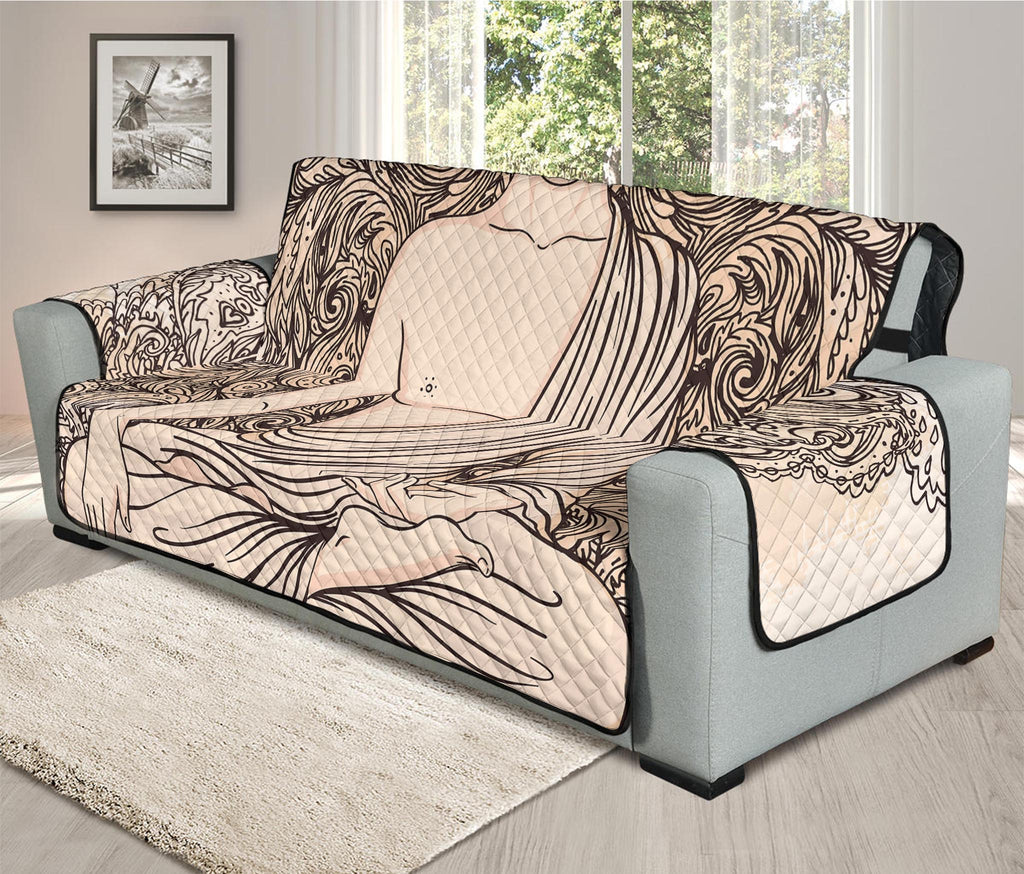 Beige Buddha Mandala Print Oversized Sofa Protector