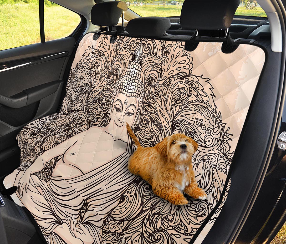 Beige Buddha Mandala Print Pet Car Back Seat Cover