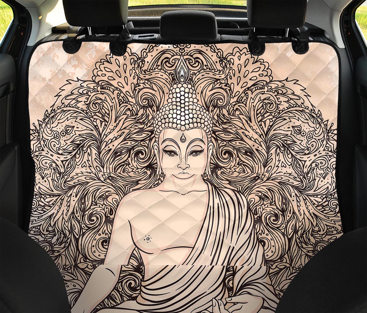 Beige Buddha Mandala Print Pet Car Back Seat Cover