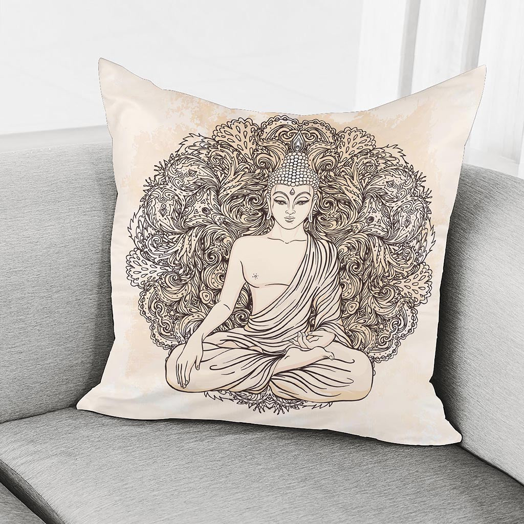 Beige Buddha Mandala Print Pillow Cover