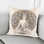 Beige Buddha Mandala Print Pillow Cover