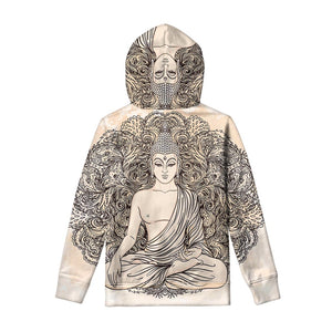 Beige Buddha Mandala Print Pullover Hoodie