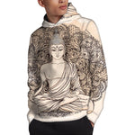 Beige Buddha Mandala Print Pullover Hoodie