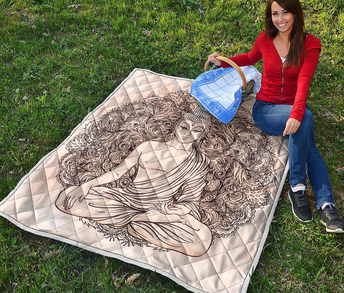 Beige Buddha Mandala Print Quilt