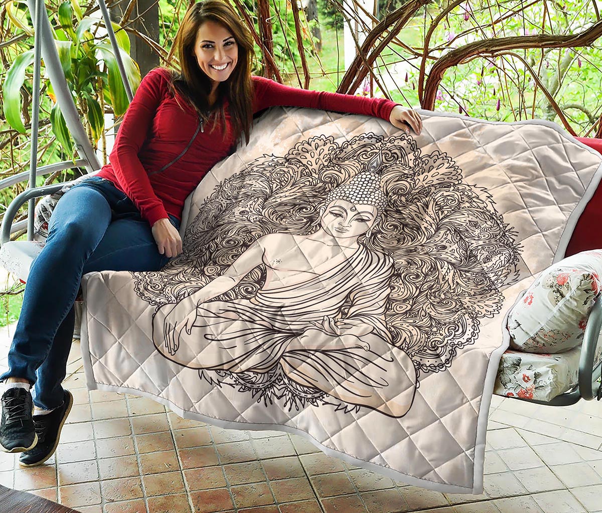 Beige Buddha Mandala Print Quilt