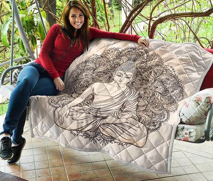 Beige Buddha Mandala Print Quilt