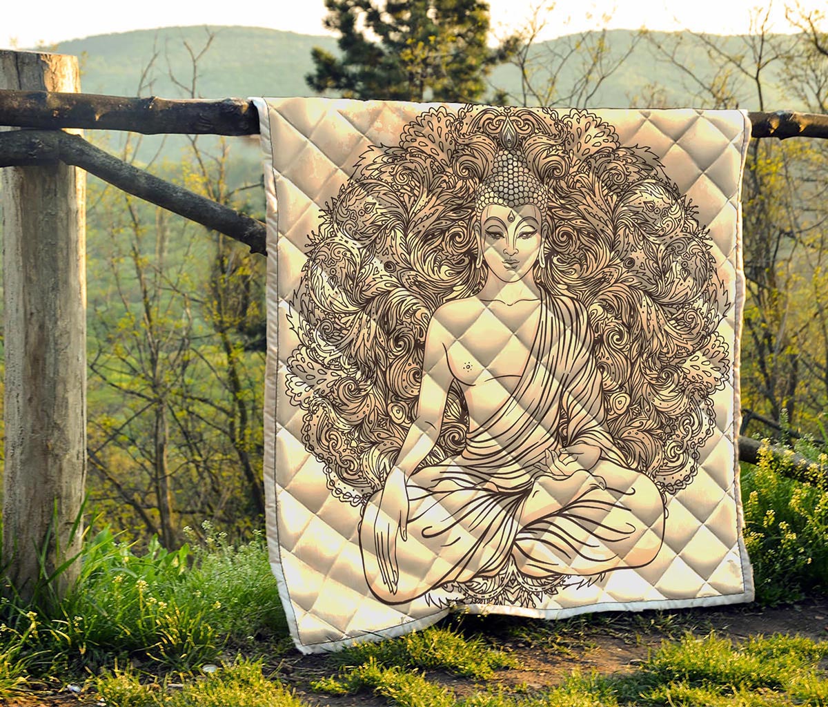 Beige Buddha Mandala Print Quilt