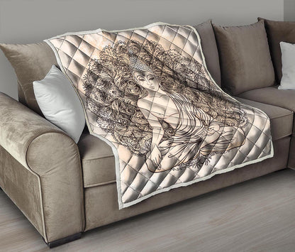 Beige Buddha Mandala Print Quilt