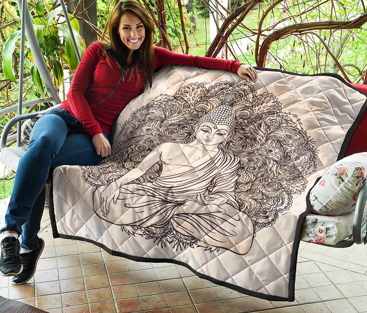 Beige Buddha Mandala Print Quilt