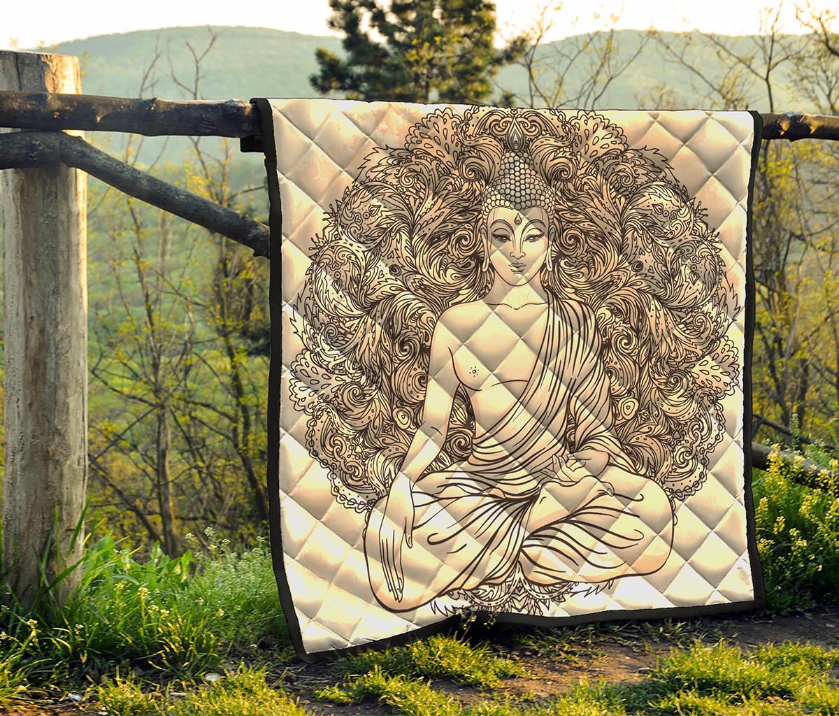 Beige Buddha Mandala Print Quilt