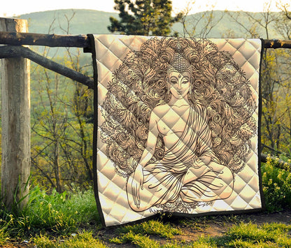 Beige Buddha Mandala Print Quilt