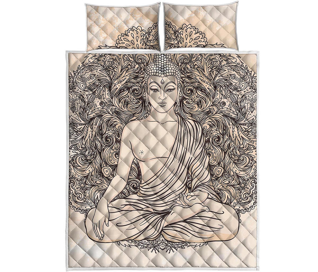 Beige Buddha Mandala Print Quilt Bed Set
