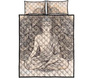 Beige Buddha Mandala Print Quilt Bed Set