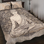 Beige Buddha Mandala Print Quilt Bed Set