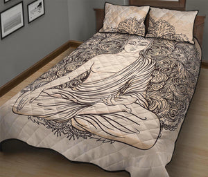 Beige Buddha Mandala Print Quilt Bed Set