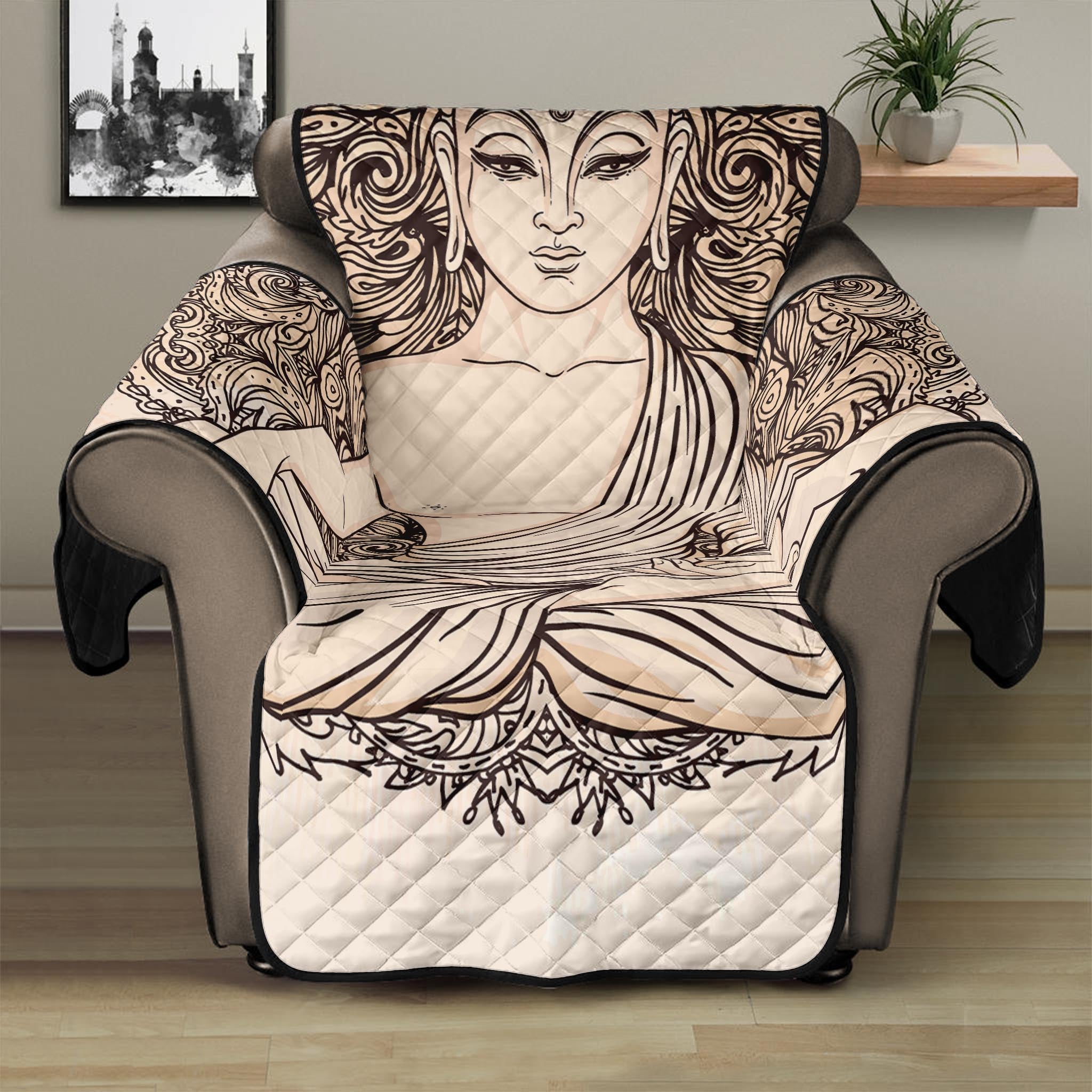 Beige Buddha Mandala Print Recliner Protector