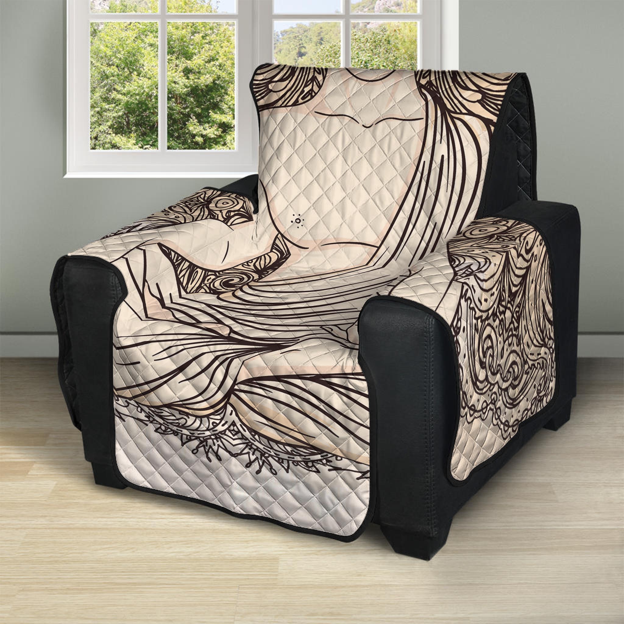 Beige Buddha Mandala Print Recliner Protector