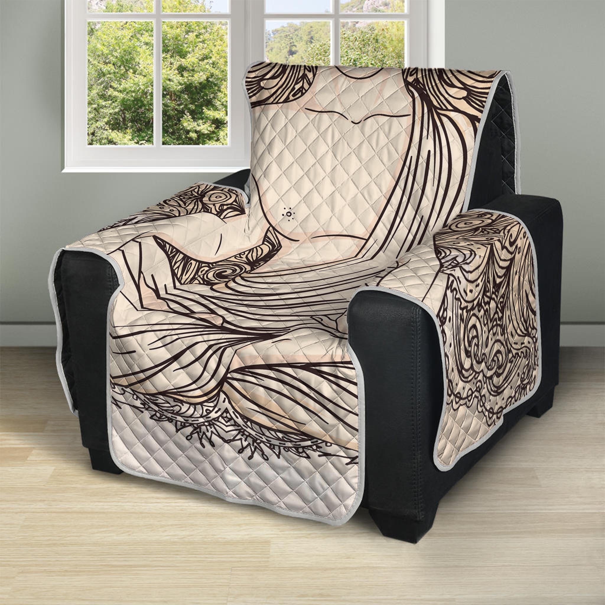 Beige Buddha Mandala Print Recliner Protector