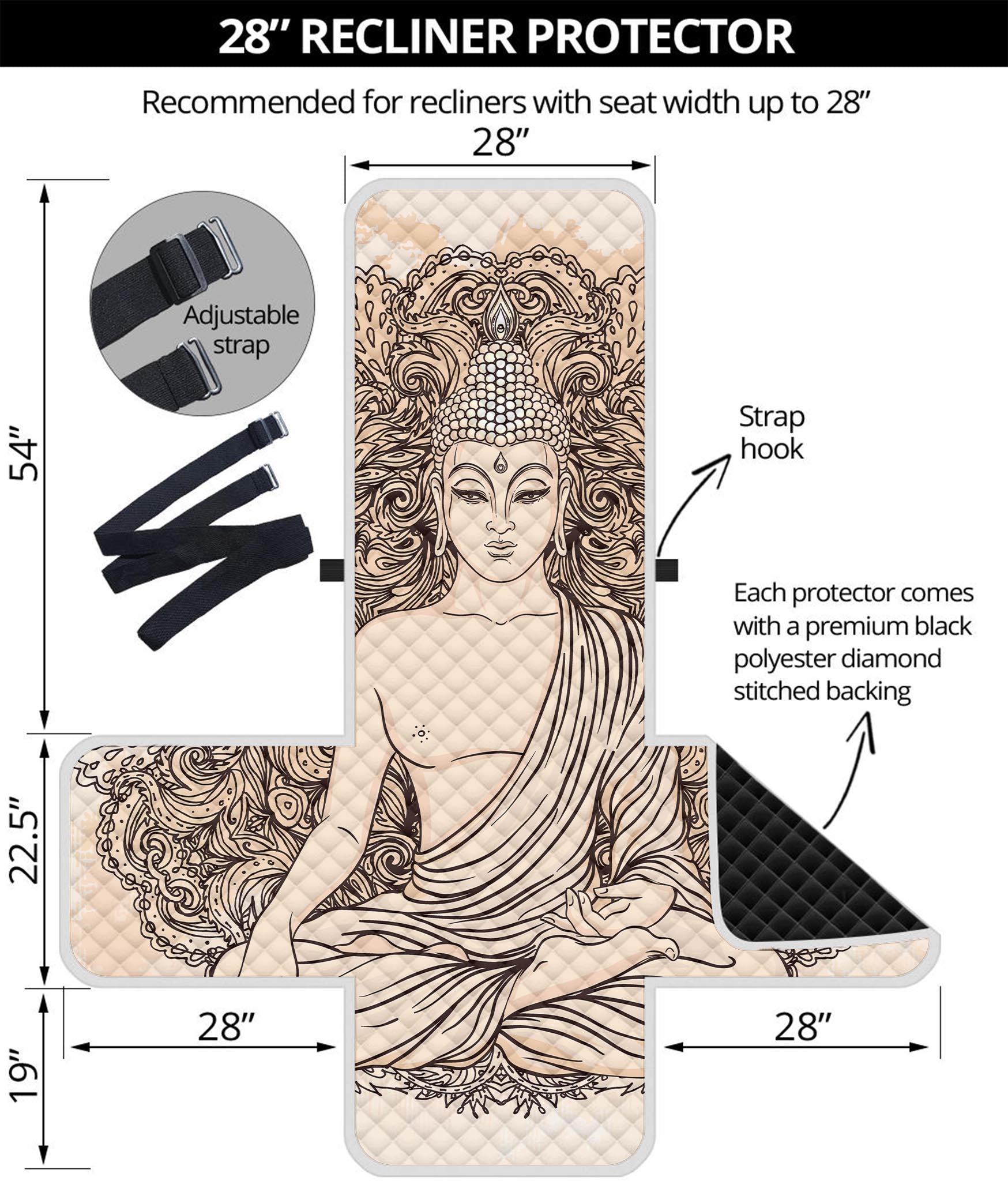 Beige Buddha Mandala Print Recliner Protector