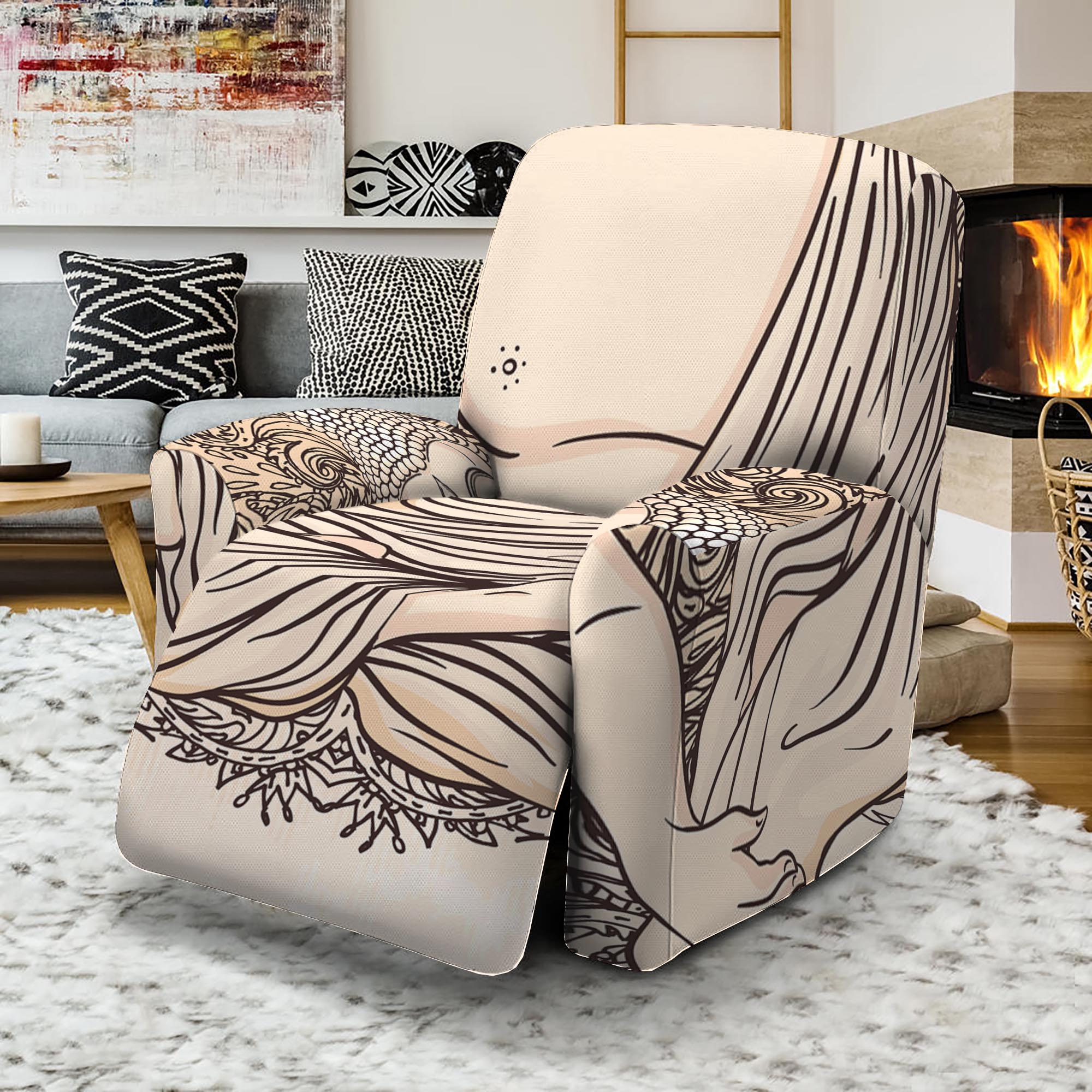 Beige Buddha Mandala Print Recliner Slipcover