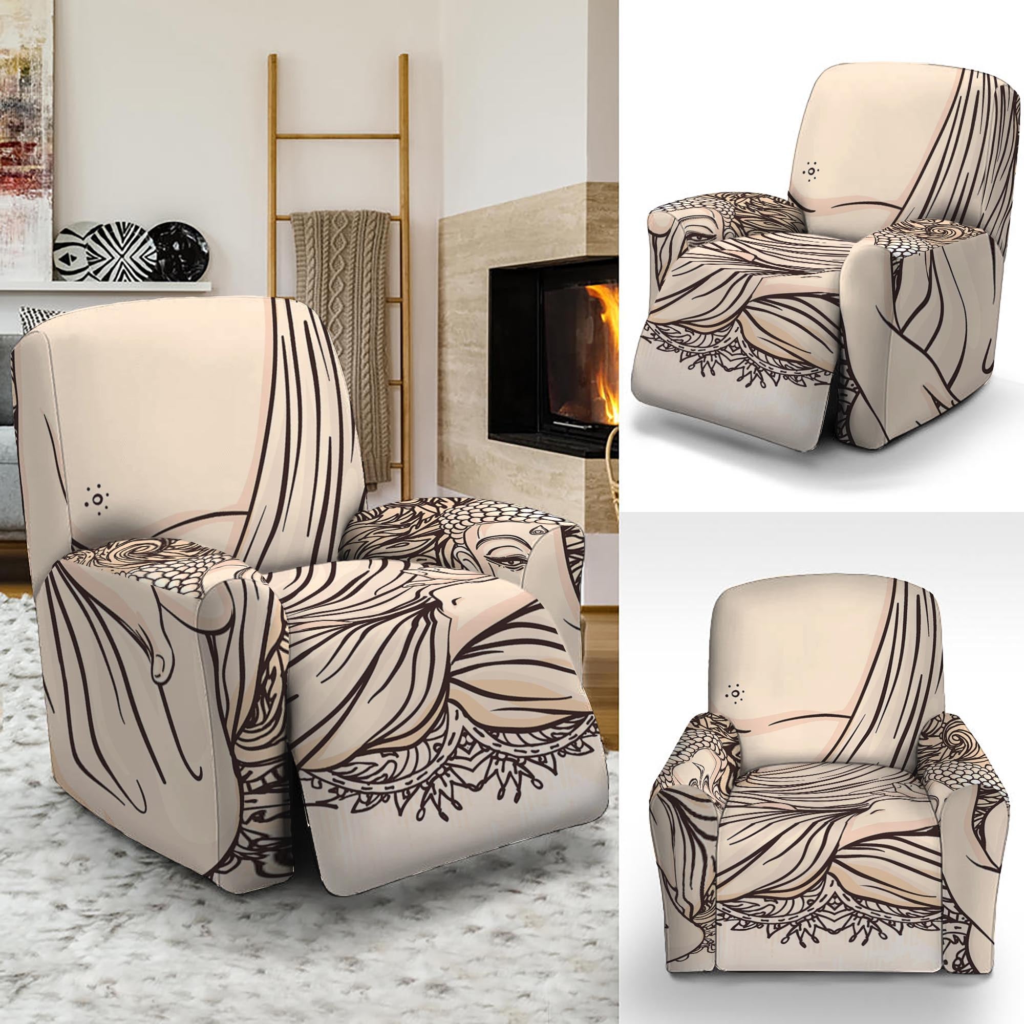 Beige Buddha Mandala Print Recliner Slipcover