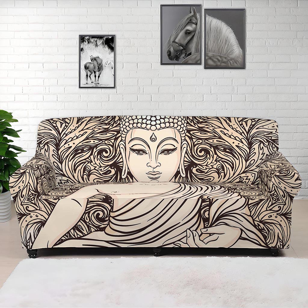 Beige Buddha Mandala Print Sofa Cover