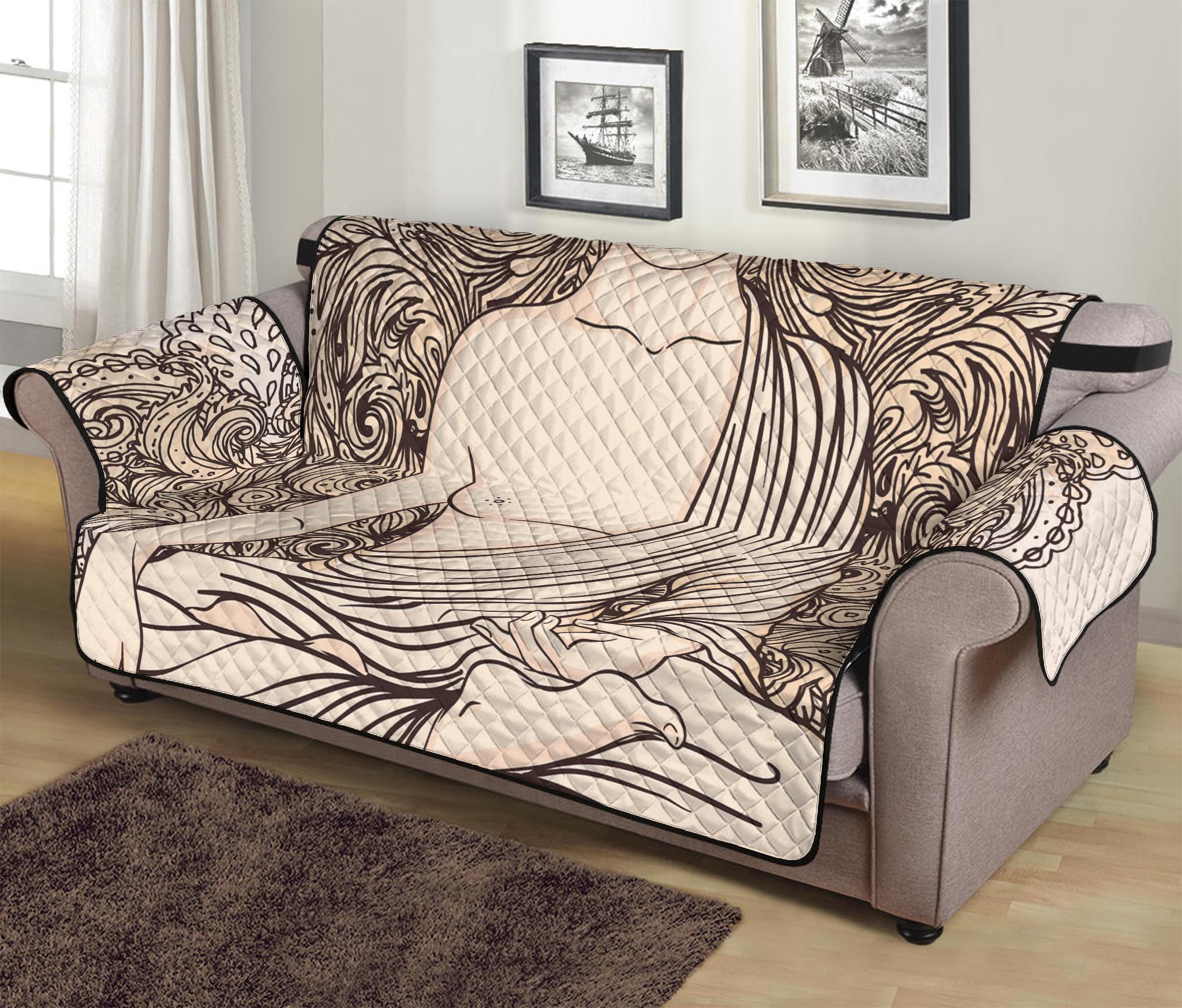 Beige Buddha Mandala Print Sofa Protector