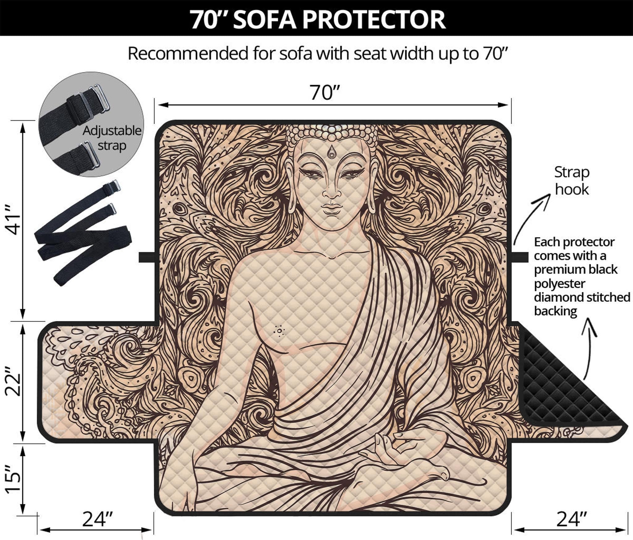 Beige Buddha Mandala Print Sofa Protector