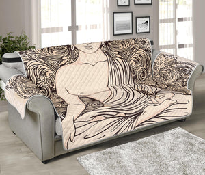 Beige Buddha Mandala Print Sofa Protector