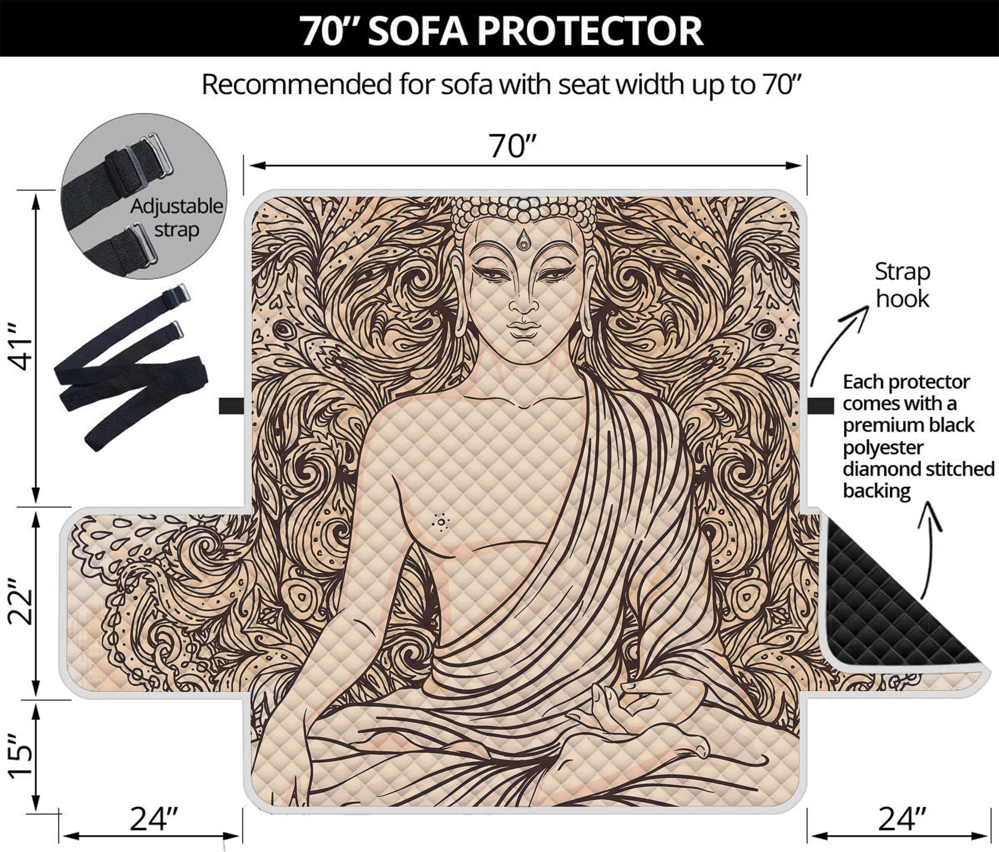 Beige Buddha Mandala Print Sofa Protector