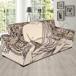 Beige Buddha Mandala Print Sofa Slipcover