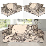 Beige Buddha Mandala Print Sofa Slipcover