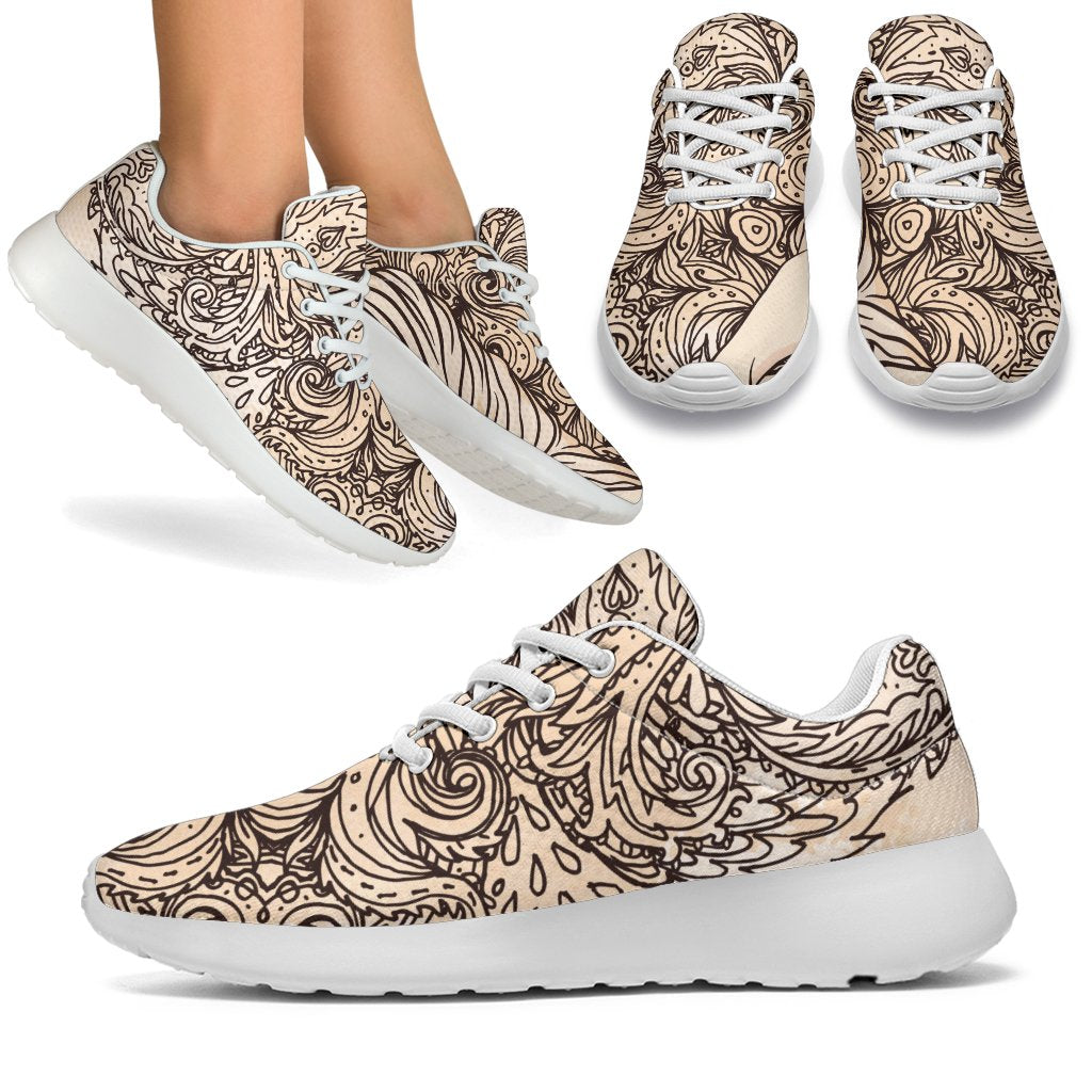 Beige Buddha Mandala Print Sport Shoes GearFrost