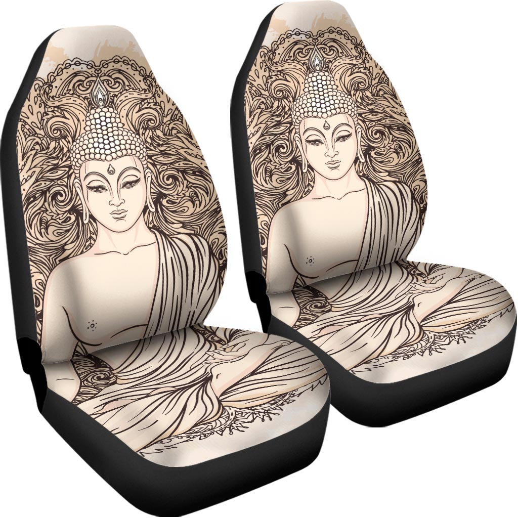 Beige Buddha Mandala Print Universal Fit Car Seat Covers