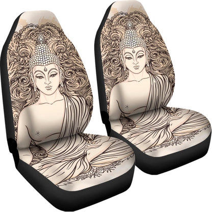 Beige Buddha Mandala Print Universal Fit Car Seat Covers