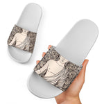 Beige Buddha Mandala Print White Slide Sandals