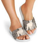 Beige Buddha Mandala Print White Slide Sandals