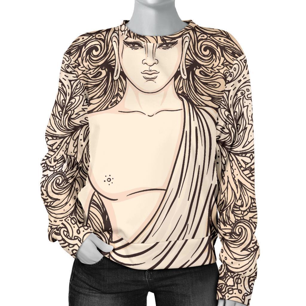 Beige Buddha Mandala Print Women's Crewneck Sweatshirt GearFrost