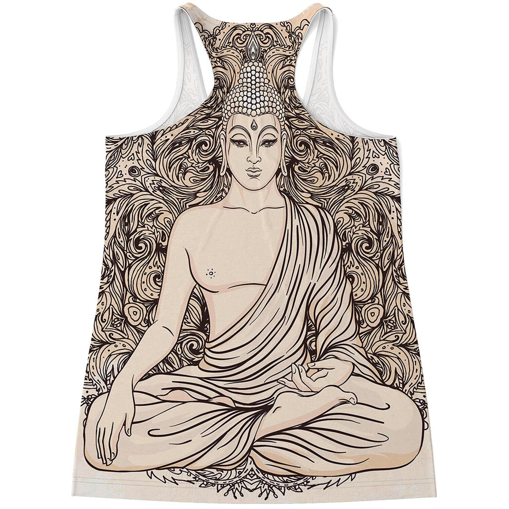 Beige Buddha Mandala Print Women's Racerback Tank Top