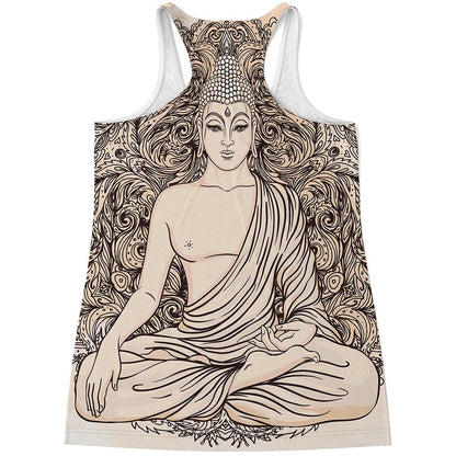 Beige Buddha Mandala Print Women's Racerback Tank Top