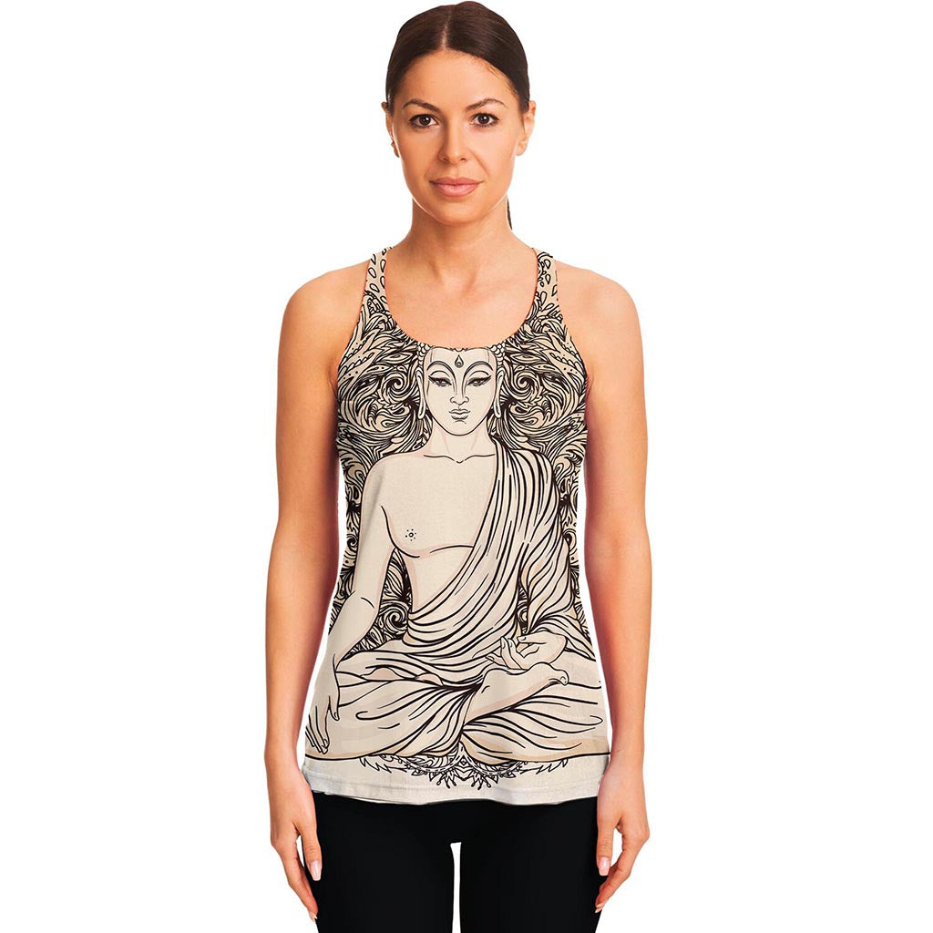 Beige Buddha Mandala Print Women's Racerback Tank Top